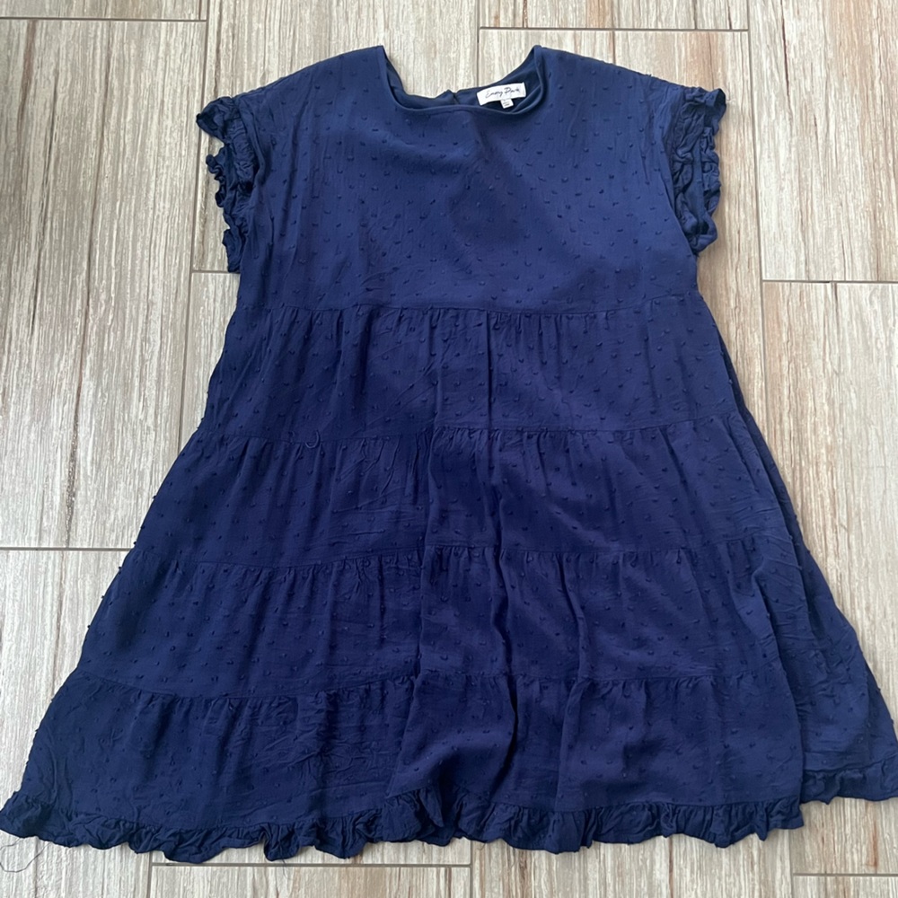 Blue Casual Sundress with Flutter Cap Sleeves